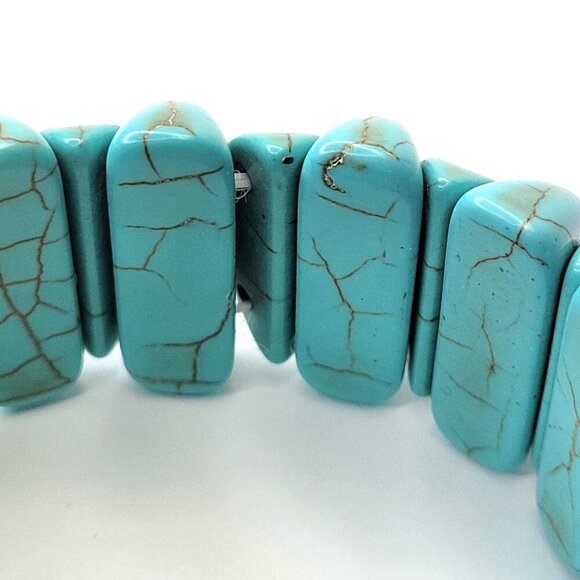 Turquoise Hued Bracelet Blue Stretchy Bracelet Elastic Lobster Tail Pattern - Picture 4 of 8